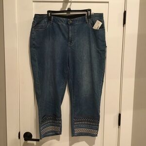 Catherines Blue Cropped Jeans with Decorative Hem